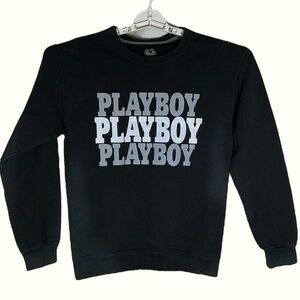 Playboy Sweatshirt Women Crew Neck Long Sleeve Black Gray White Logo Size Small
